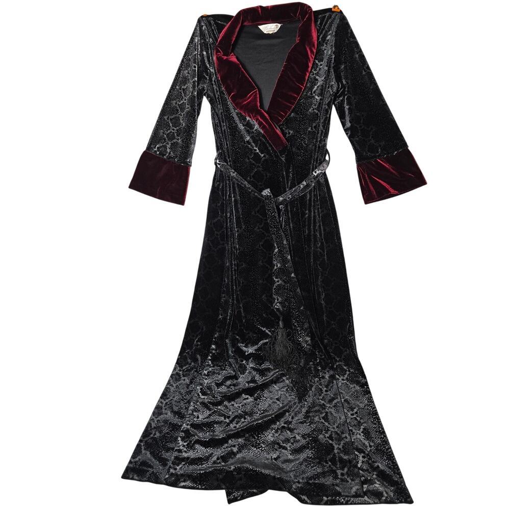 Diamond Tea Vintage Luxury Robe Velvet Gown Red Black Size Small - Picture 1 of 10